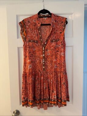 Poupette St. Barth Orange Floral Sleeveless Tunic Dress